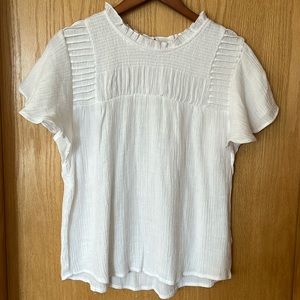Nanette Lapore White Boho Keyhole Short Sleeve Top Blouse Size Large
